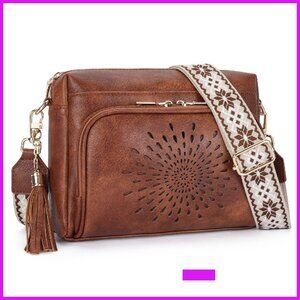 Vegan Leather Crossbody Bag Minimal Chic Everyday Adjustable Strap Multi-Pocket